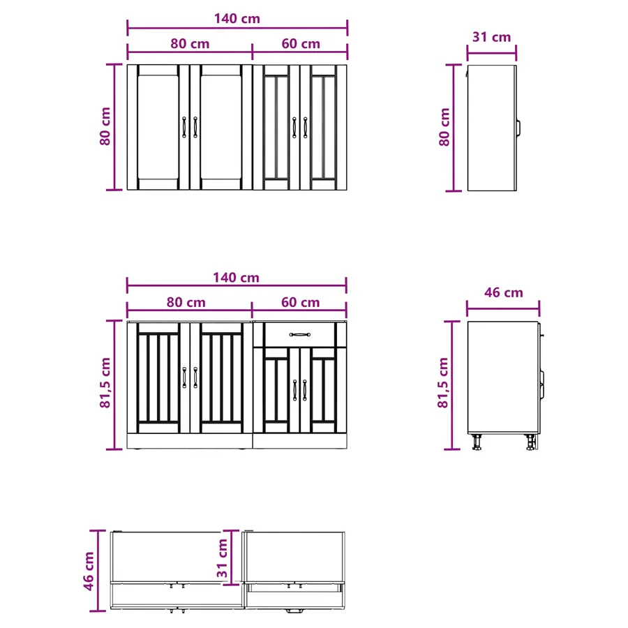 Unité de cuisine LUCCA 4 pcs Noir Bois d'ingénierie - 6
