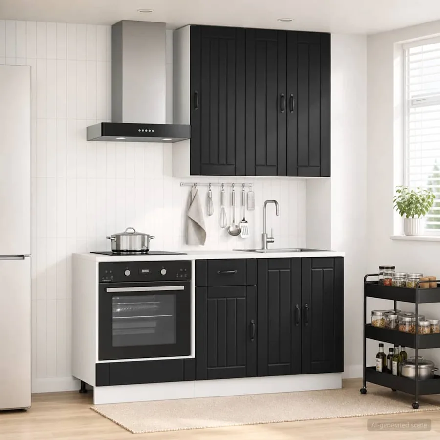 Unité de cuisine LUCCA 5 pcs Noir Bois d'ingénierie