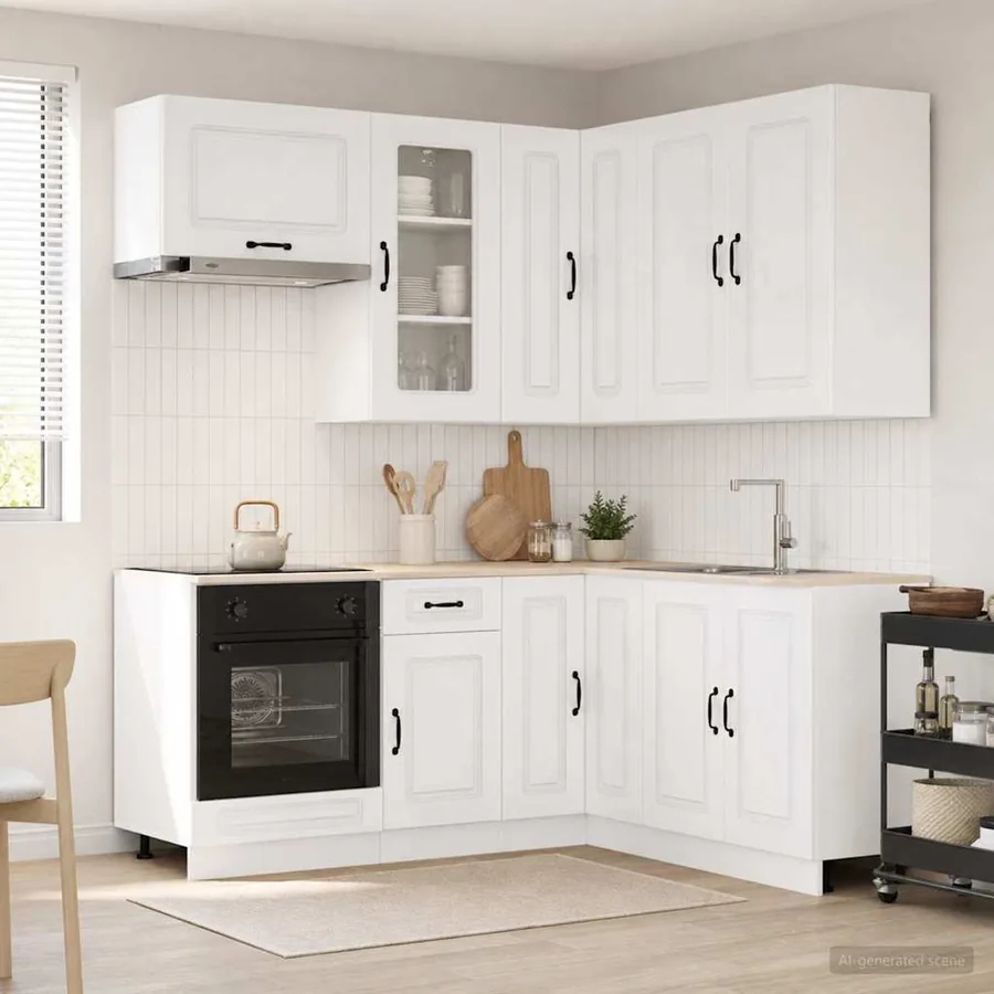 Unité de cuisine KALMAR 8 pcs Blanc brillant Bois d'ingénierie