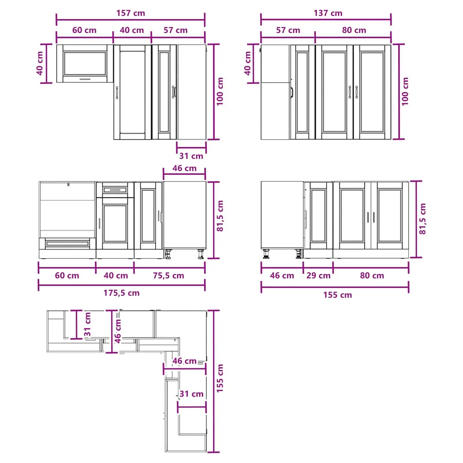 Unité de cuisine PORTO 8 pcs Blanc brillant Bois d'ingénierie - 9