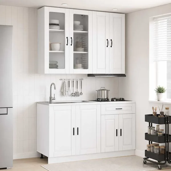 Unité de cuisine PORTO 4 pcs Blanc brillant Bois d'ingénierie