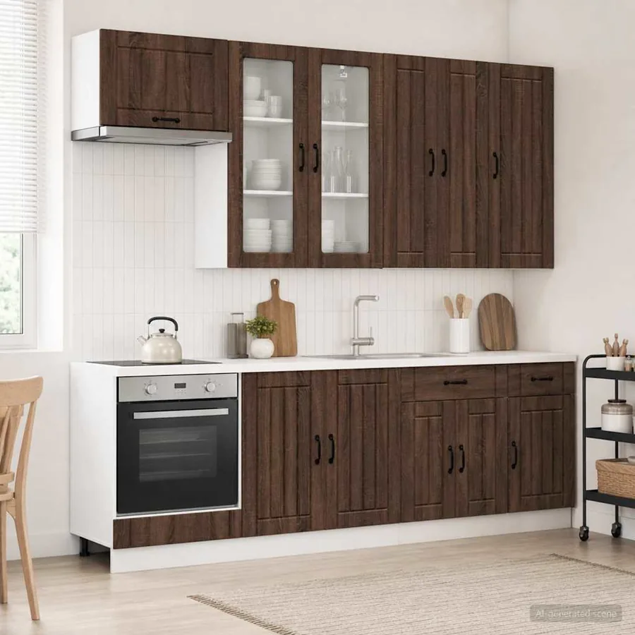 Unité de cuisine LUCCA 8 pcs Chêne brun Bois d'ingénierie