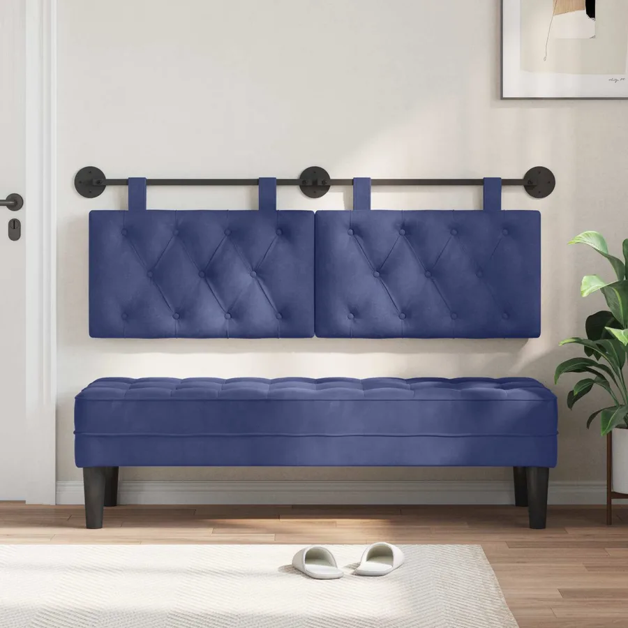 Tête de lit suspendue Avec lumière LED Bleu police Velours - 3