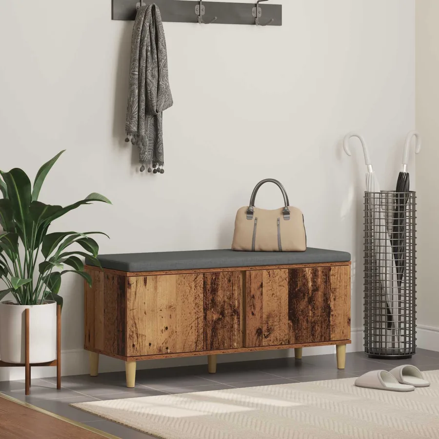 Banc d'entrée avec coussin Bois ancien 100 x 38 x 46 cm