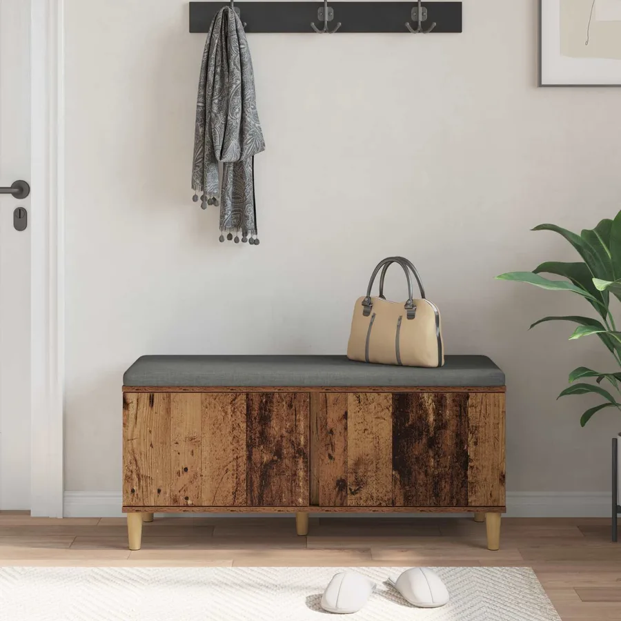 Banc d'entrée avec coussin Bois ancien 100 x 38 x 46 cm - 4