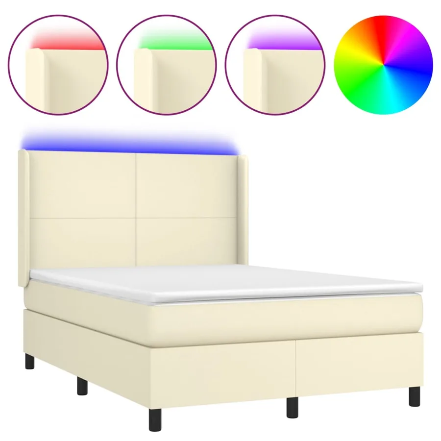 Sommier à lattes de lit matelas LED Crème 140x190 cm Similicuir - 2