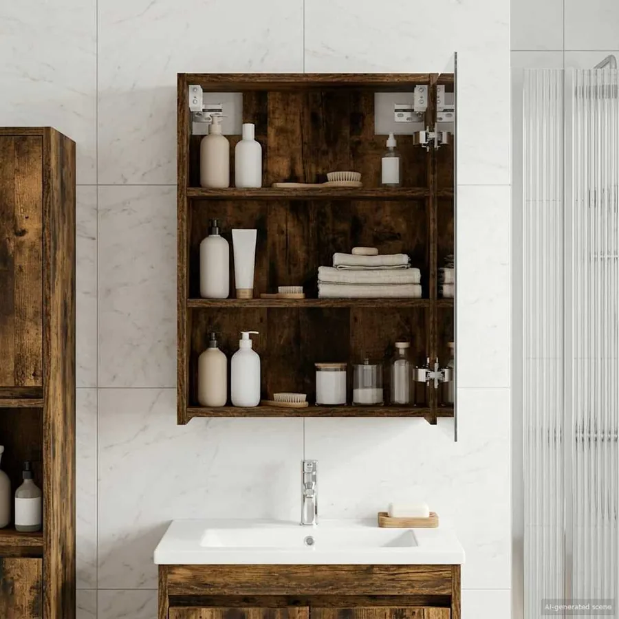Armoire Miroir de Salle de Bain Chêne fumé 43 x 16 x 62.5 cm