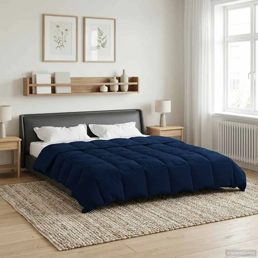 Duvet d'été simple Matelassé Bleu foncé 200 x 220 cm Microfibre - 4