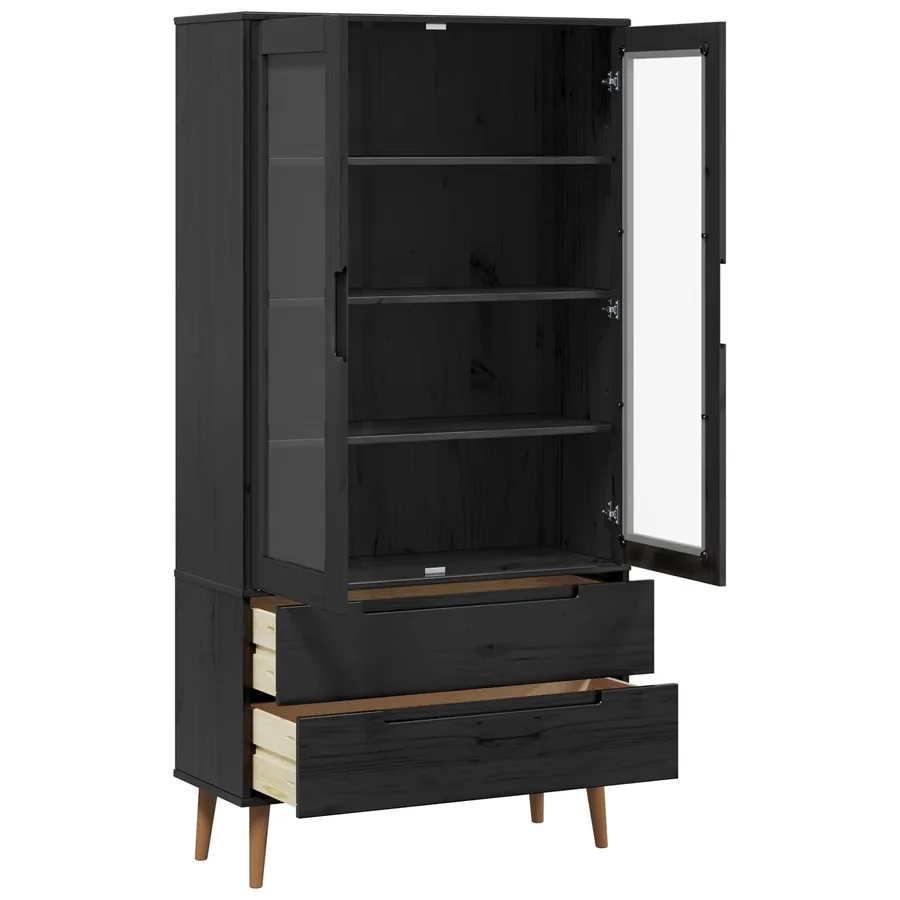 Vitrine en Verre MOLDE 90 x 35 x 175 cm Bois de pin massif Noir - 3