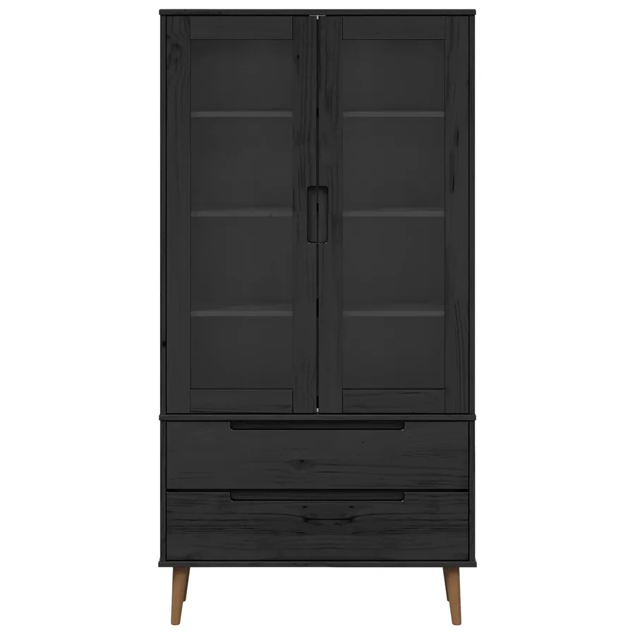 Vitrine en Verre MOLDE 90 x 35 x 175 cm Bois de pin massif Noir - 4