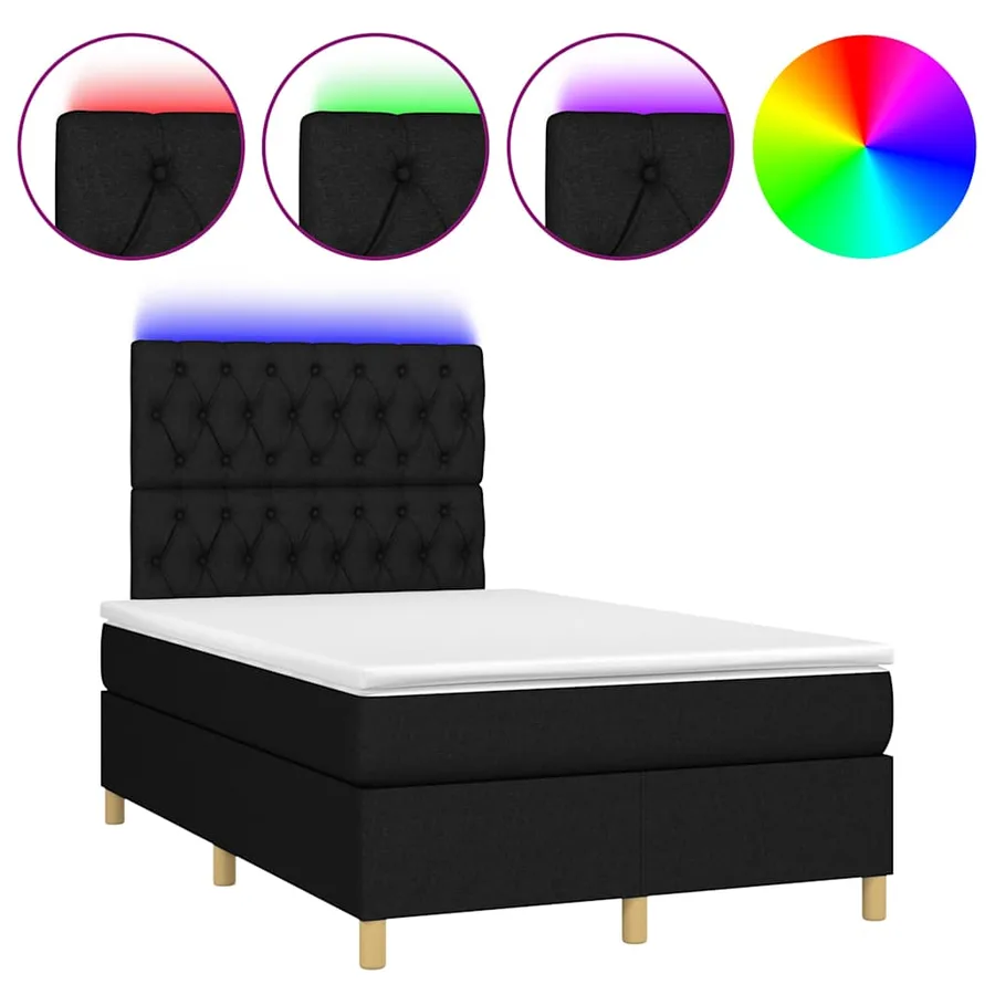 Sommier à lattes de lit et matelas et LED Noir 120x200 cm Tissu - 2