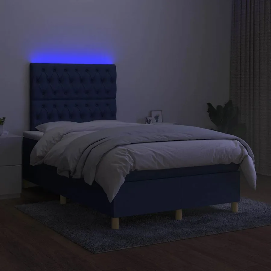 Sommier à lattes de lit et matelas et LED Noir 120x200 cm Tissu - 4