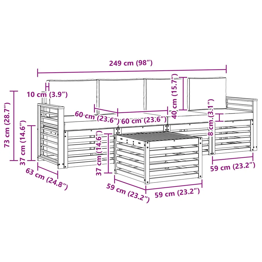 Ensemble de canapés d'extérieur 5 pcs Naturel et Anthracite - 9
