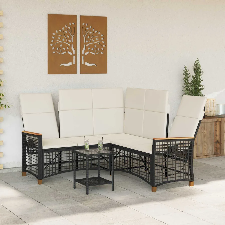 Ensemble de canapés inclinables de jardin Noir et blanc crème - 3
