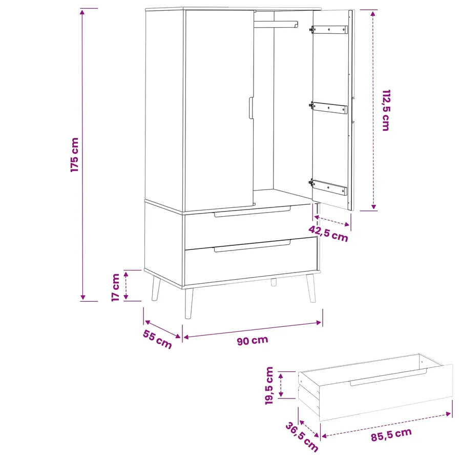 Armoire MOLDE Caramel 90 x 55 x 175 cm Bois de pin massif - 8