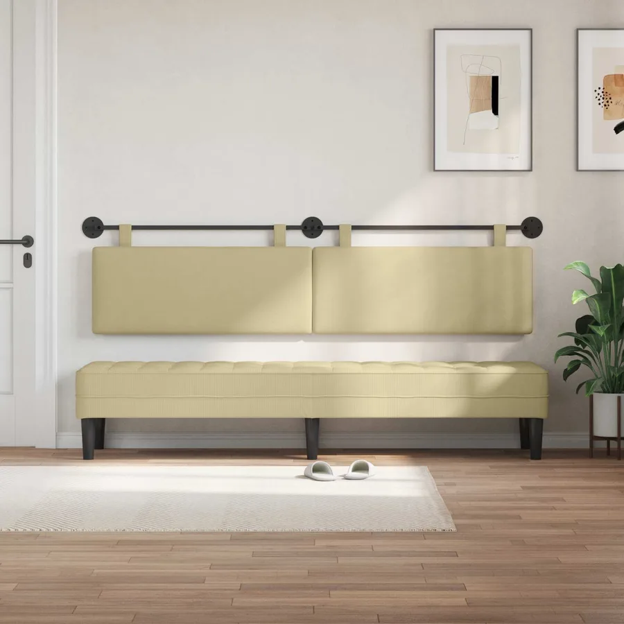 Tête de lit suspendue Gris Vert Clair Tissu en velours côtelé - 3