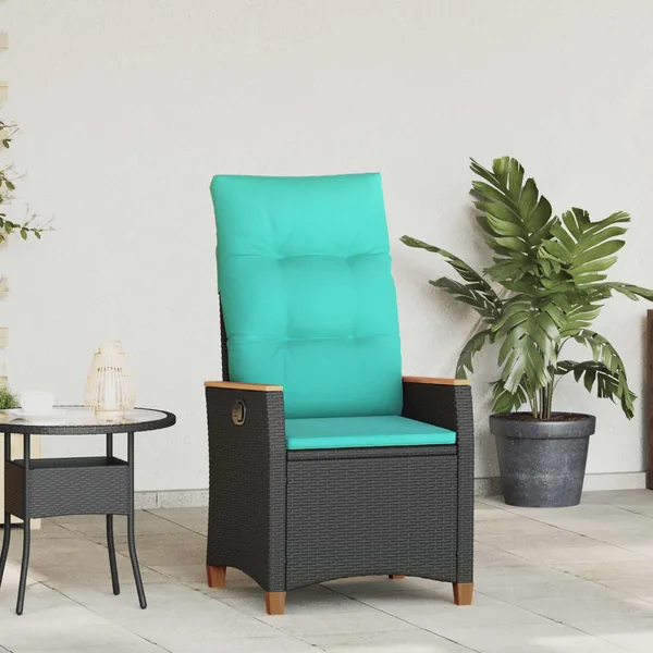 Chaise de jardin inclinable Noir et turquoise polyrotin