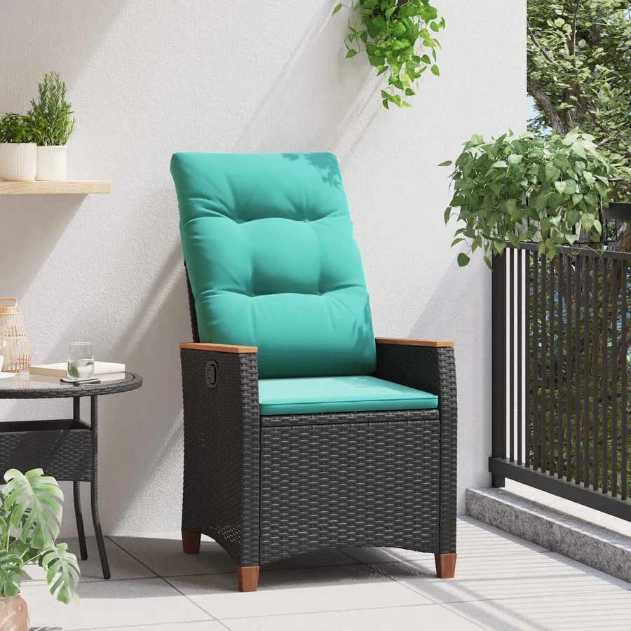 Chaise de jardin inclinable Noir et turquoise polyrotin - 3