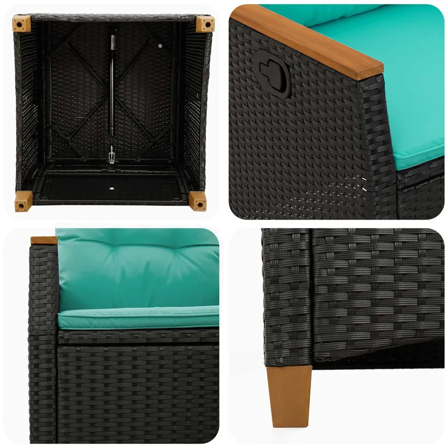 Chaise de jardin inclinable Noir et turquoise polyrotin - 7