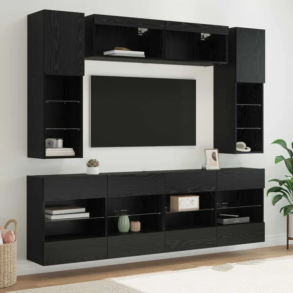 Ensemble de meuble TV mural 6 pcs Chêne Noir Bois d’ingénierie