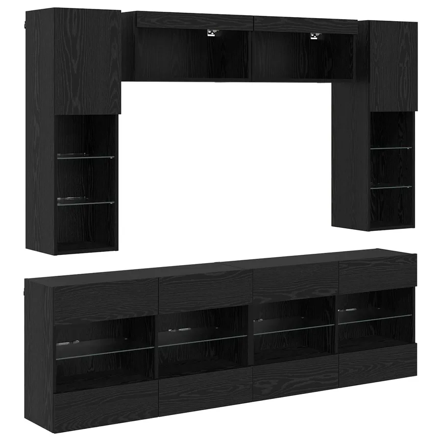 Ensemble de meuble TV mural 6 pcs Chêne Noir Bois d’ingénierie - 2