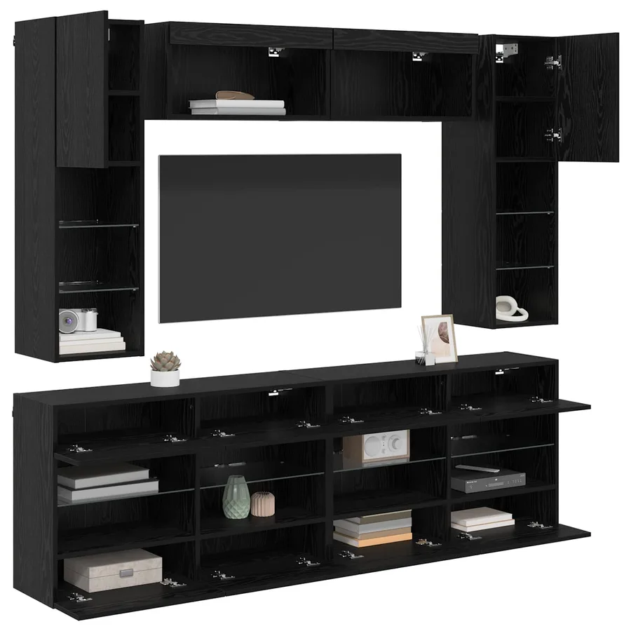 Ensemble de meuble TV mural 6 pcs Chêne Noir Bois d’ingénierie - 3