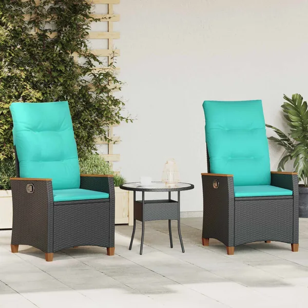 Chaise de jardin inclinable Noir et turquoise polyrotin