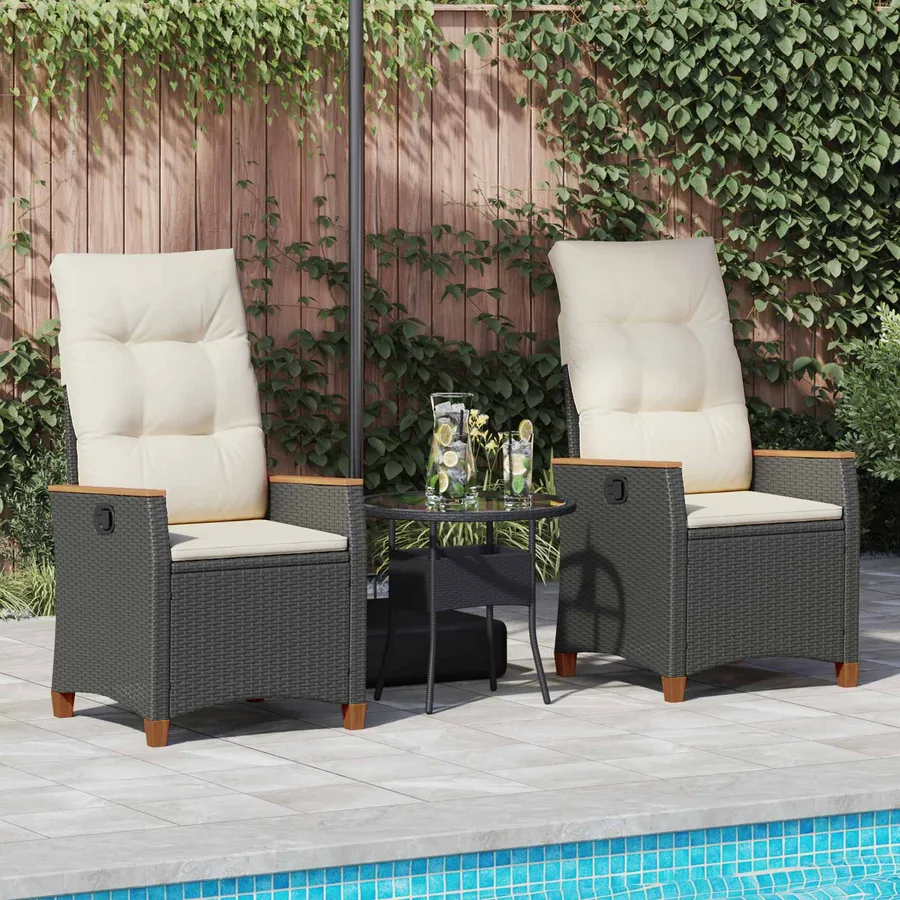 Chaise de jardin inclinable Noir et turquoise polyrotin - 16
