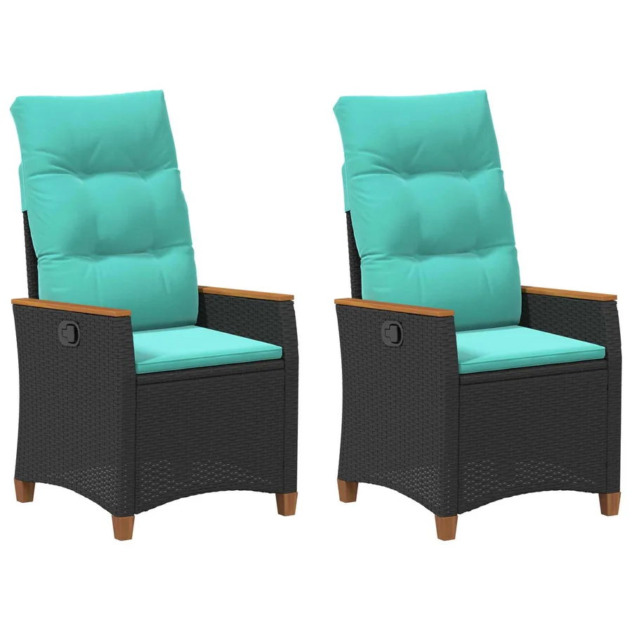 Chaise de jardin inclinable Noir et turquoise polyrotin - 2