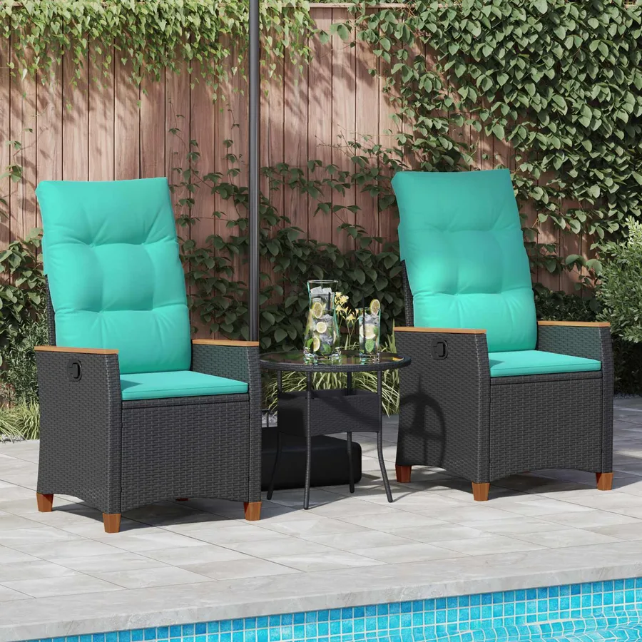 Chaise de jardin inclinable Noir et turquoise polyrotin - 3