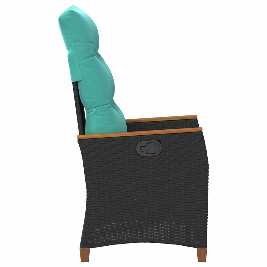 Chaise de jardin inclinable Noir et turquoise polyrotin - 6