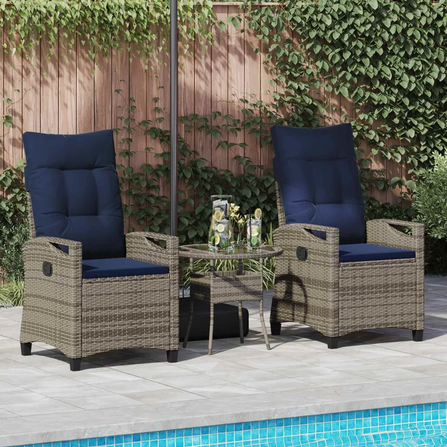 Chaise de jardin 2 pcs gris et bleu marine 56 x 60 x 112 cm - 3