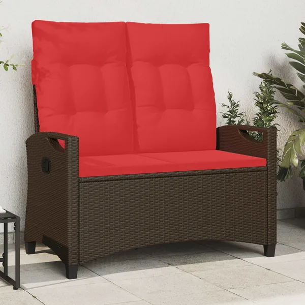 Banc de jardin avec oreiller Marron et rouge 105 x 60 x 112 cm