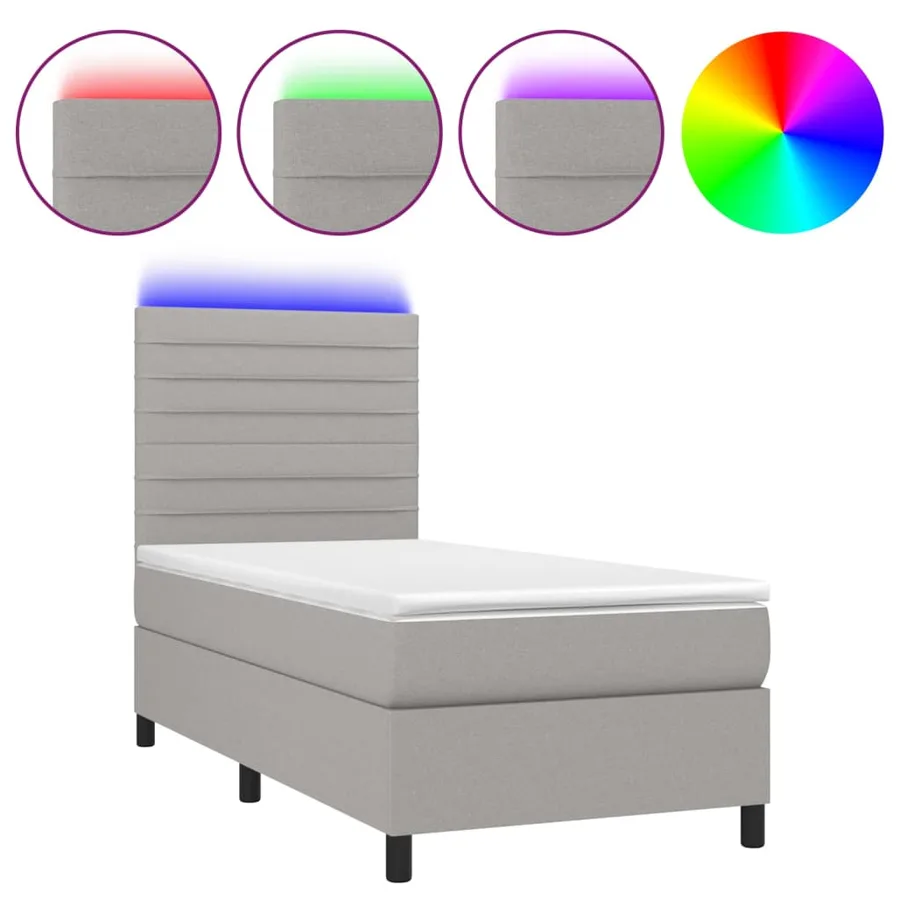 Sommier à lattes de lit avec matelas et LED Gris clair 80x200cm - 2