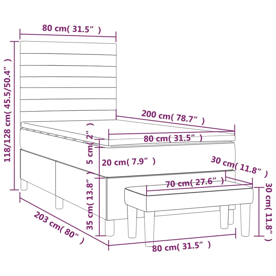 Sommier à lattes de lit avec matelas Gris clair 80x200 cm Tissu - 8