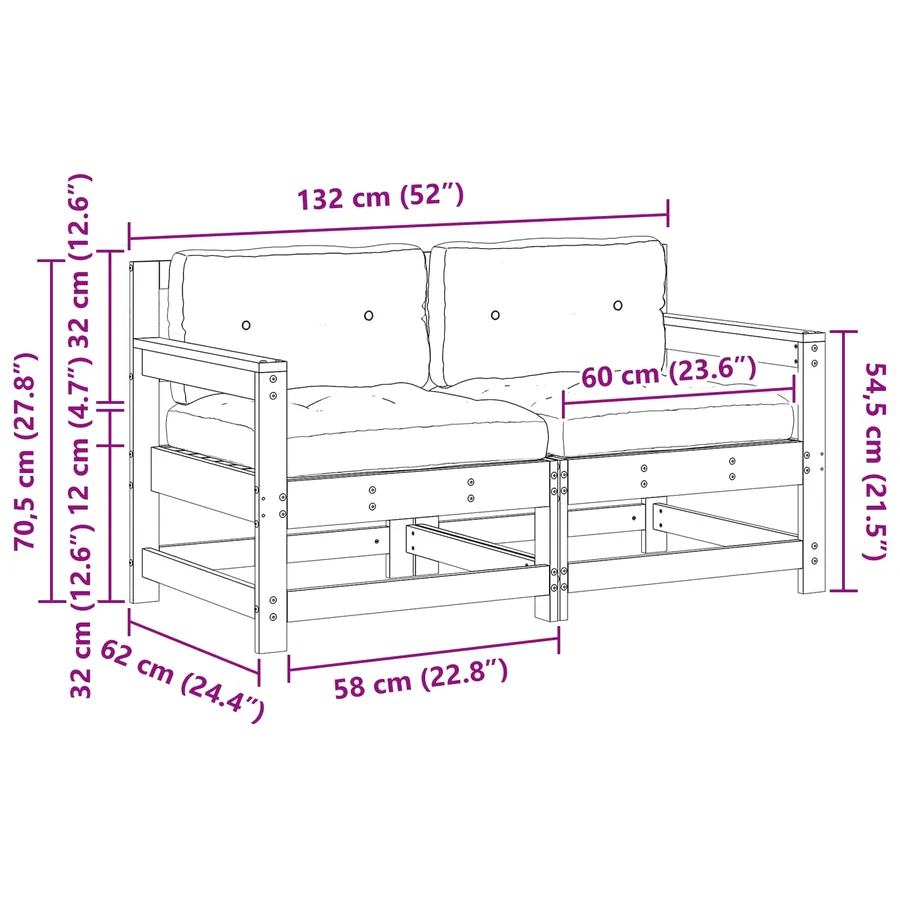 2 Pièce Canapé d'angle de jardin Bois de pin massif Brun cire - 10