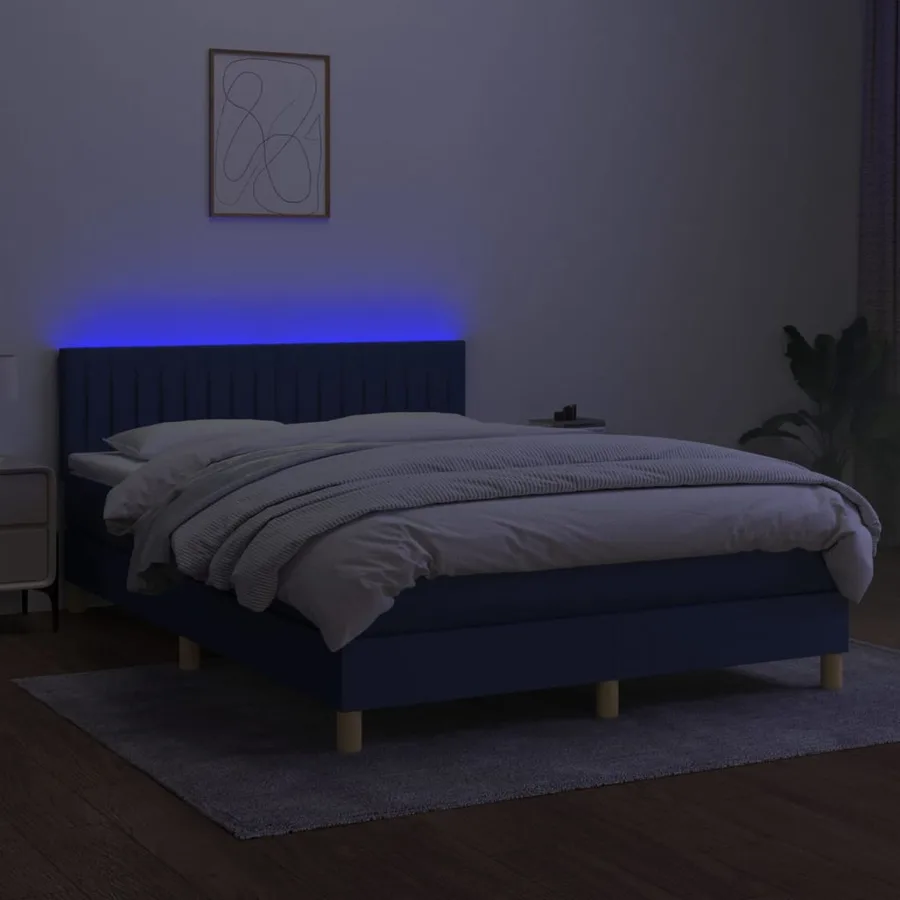 Sommier à lattes de lit avec matelas LED Bleu 140x200 cm Tissu - 3