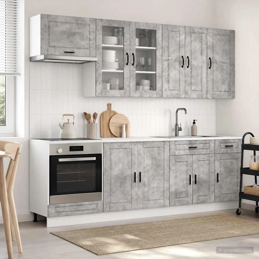 Unité de cuisine PORTO 8 pcs Gris béton Bois d'ingénierie
