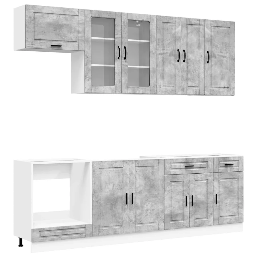 Unité de cuisine PORTO 8 pcs Gris béton Bois d'ingénierie - 2