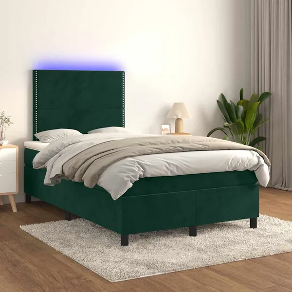 Sommier à lattes de lit matelas et LED Vert foncé 120x200 cm