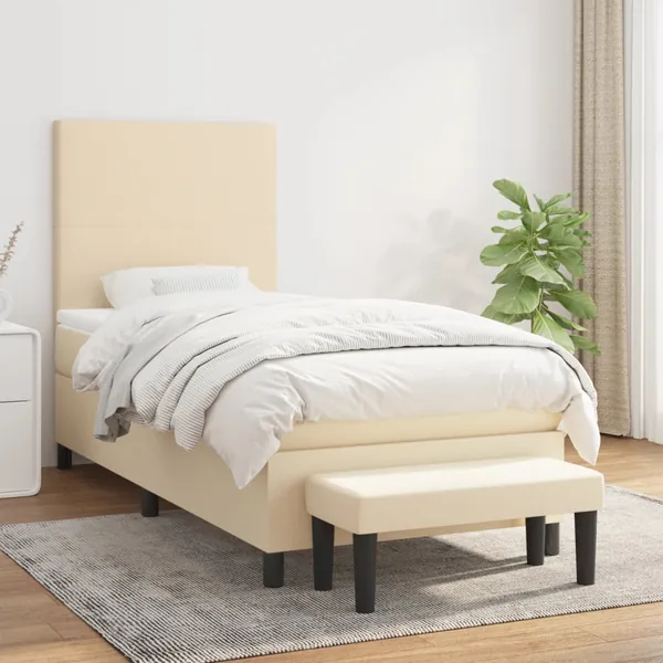 Sommier à lattes de lit et matelas Crème 90x190 cm Tissu