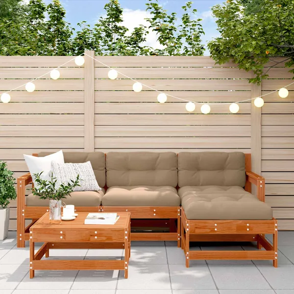 Ensemble de salon de jardin 5 pcs Brun Ciré Pin massif