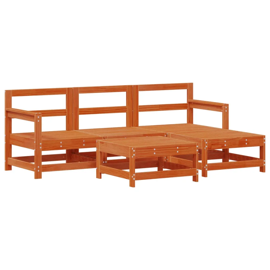 Ensemble de salon de jardin 5 pcs Brun Ciré Pin massif - 2
