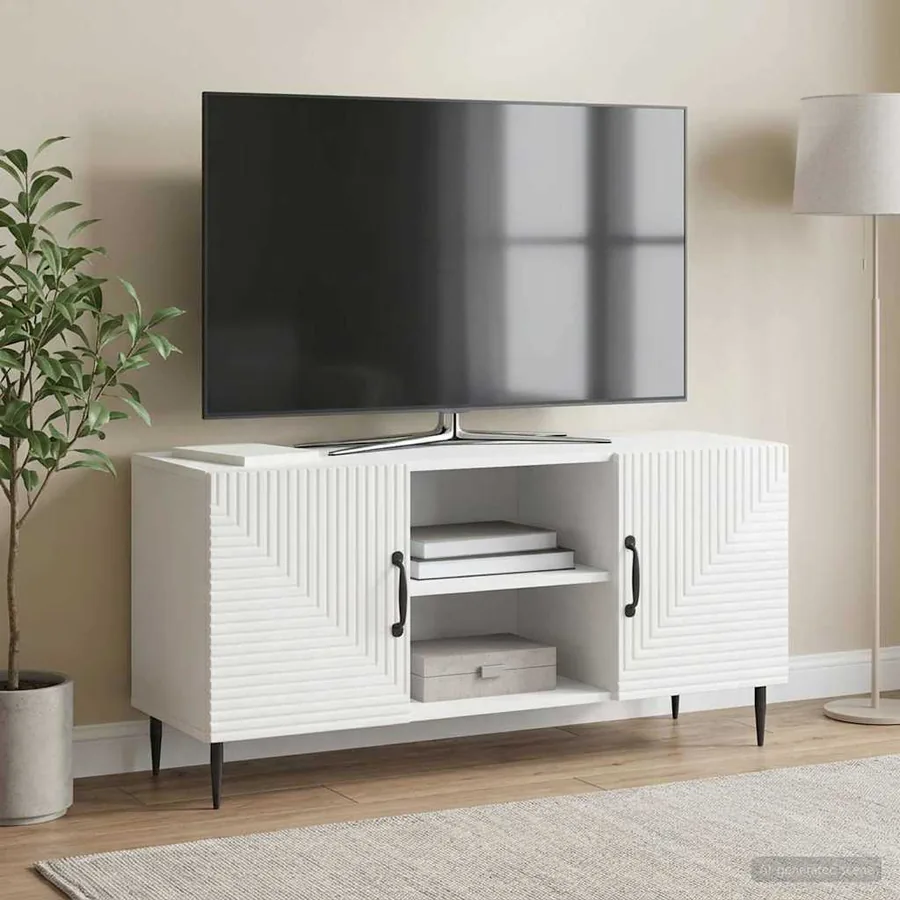 Meuble TV Blanc brillant 102 x 34,5 x 50 cm Bois d'ingénierie
