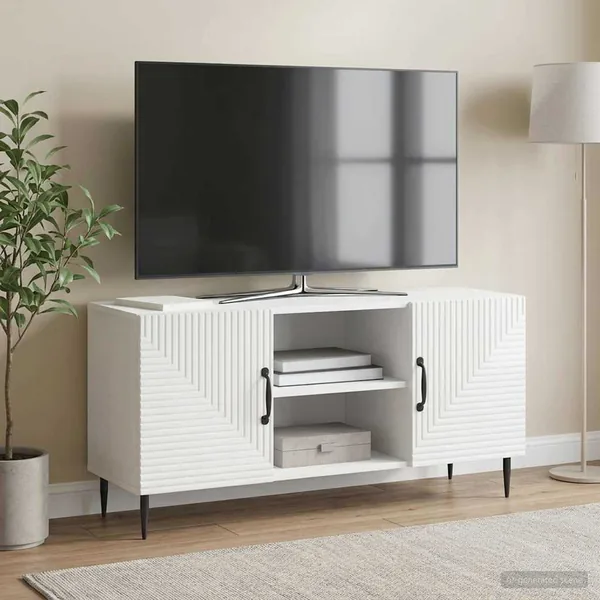 Meuble TV Blanc brillant 102 x 34,5 x 50 cm Bois d'ingénierie