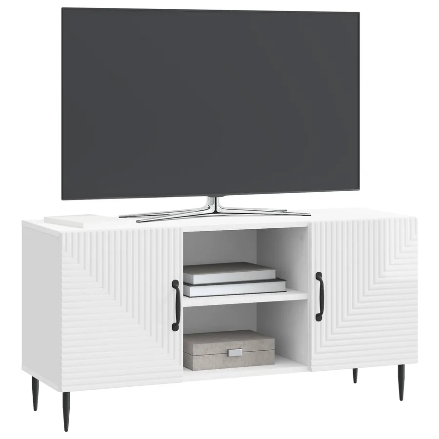 Meuble TV Blanc brillant 102 x 34,5 x 50 cm Bois d'ingénierie - 3