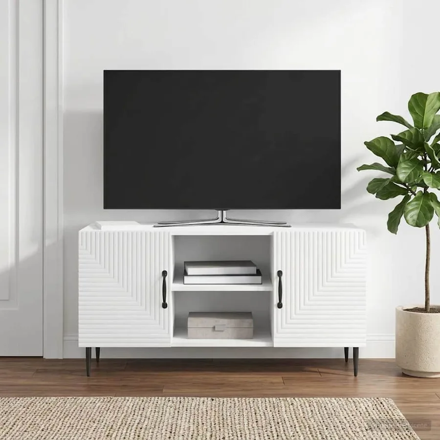Meuble TV Blanc brillant 102 x 34,5 x 50 cm Bois d'ingénierie - 4
