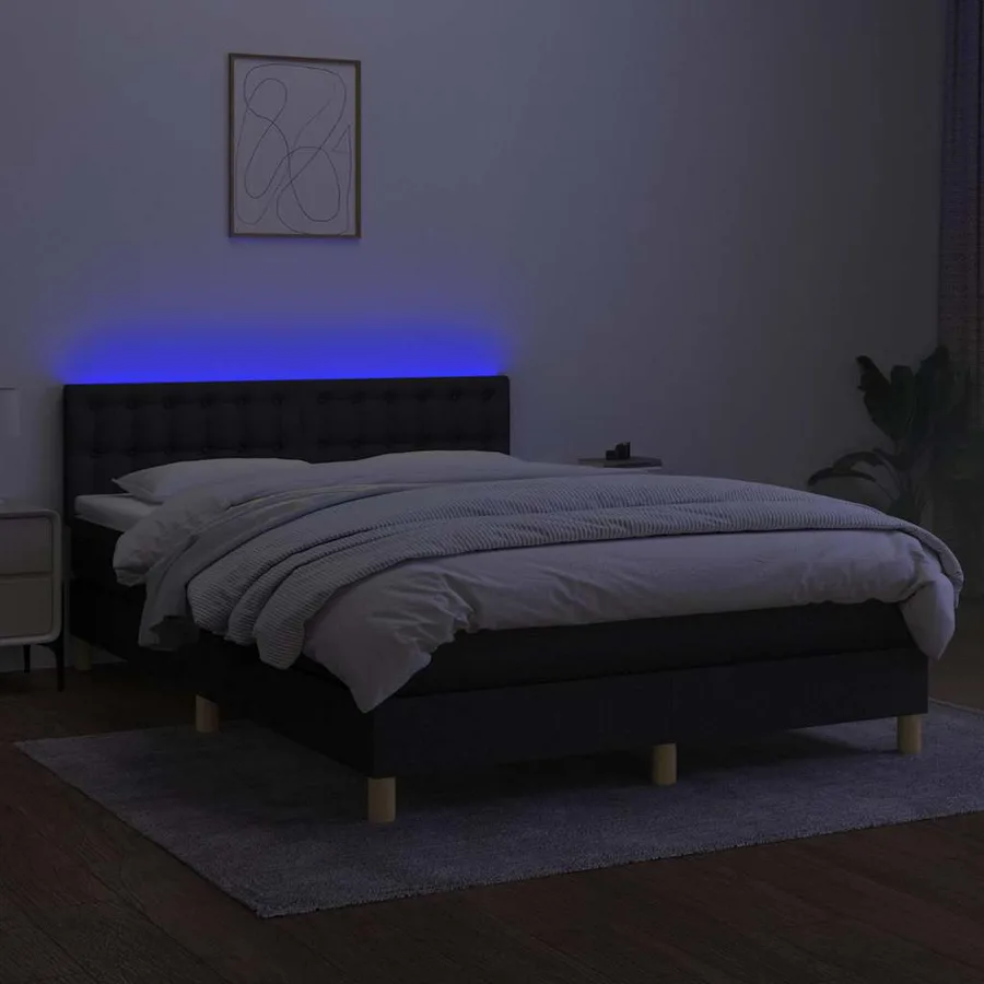 Sommier à lattes de lit avec matelas LED Noir 140x200 cm Tissu - 4