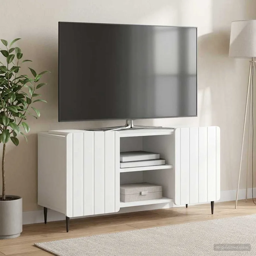Meuble TV Blanc 102 x 34,5 x 52 cm Bois d'ingénierie - 4