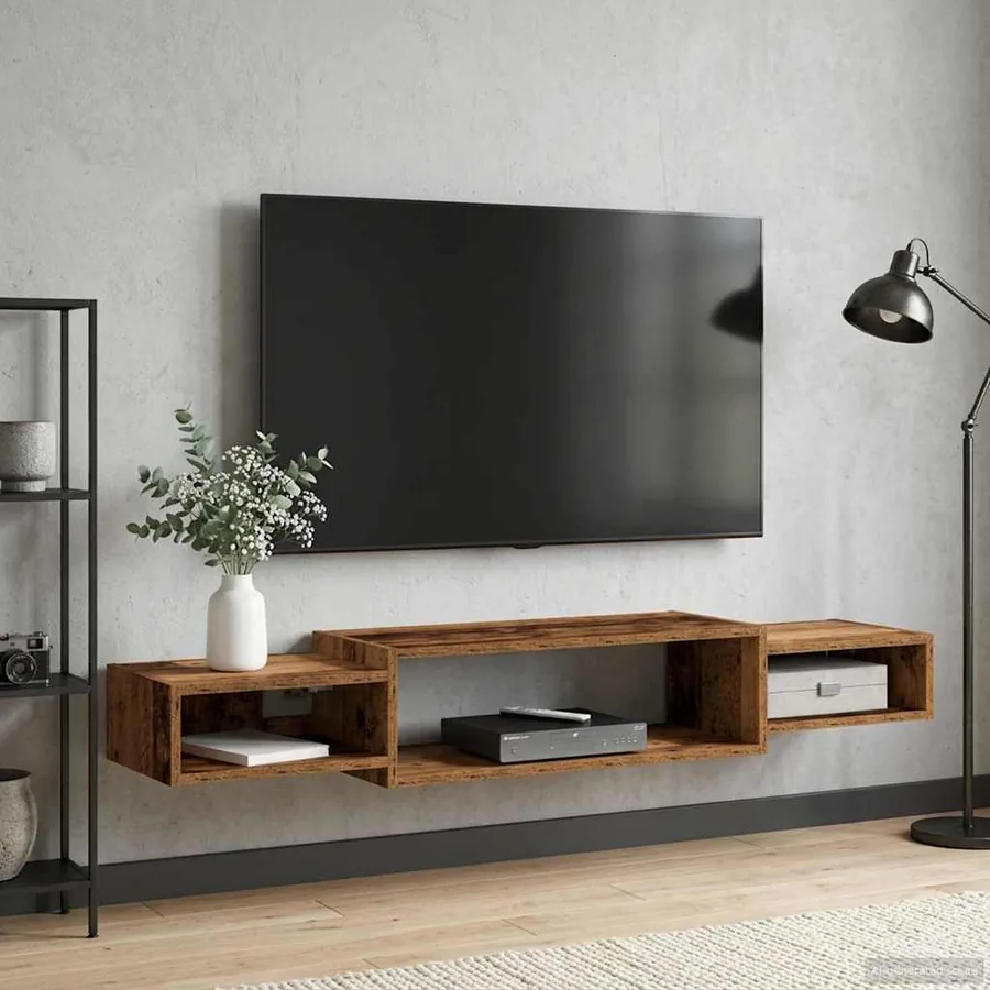 Meuble TV mural Montage mural Bois ancien 140 x 28 x 21 cm